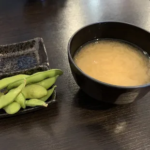Miso soup and edamame
