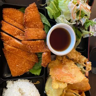 Bento box with 2-3 choices: tempura and katsu