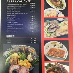 Barra Caliente Menu