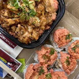 Crunch don on the left and red dragon roll I believe on the right