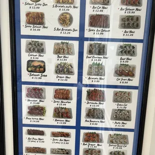 Picture menu on wall