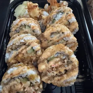 #13 California tempura shrimp w/unagi and spicy mayo drizzle