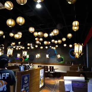 Inside the restaurant. The lights are quite nice