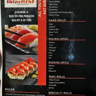 AYCE menu A