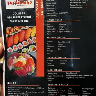 AYCE menu B