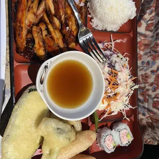 Bento Box: Honey Spicy Chicken &amp; Veggie Tempura