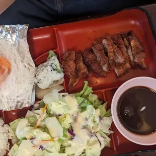 Bento Box: Tonkatsu and Salmon