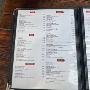 a menu on a table