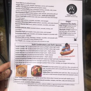 Sushi menu