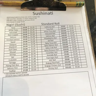 Sushi menu 4/2022
