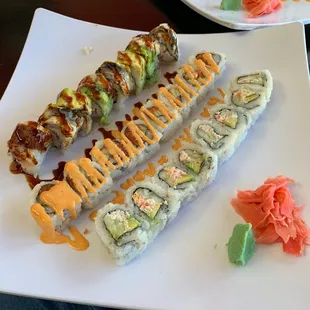 Sushi-Dragon, Spicy Tuna, California roll