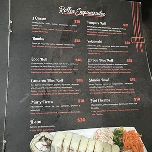menu, sushi and sashimi