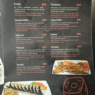 menu, sushi and sashimi