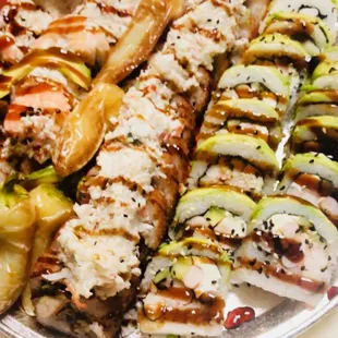 a variety of different types of sushi