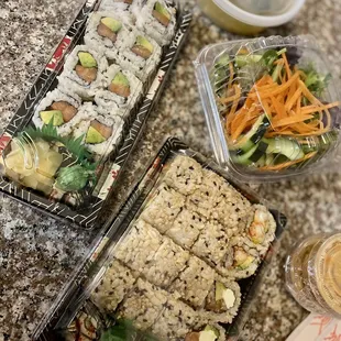 3 Classic Roll combo: Crawfish roll w/ brown rice, Philly roll w/ brown rice, Smoke salmon roll, Miso soup &amp; Salad :-)