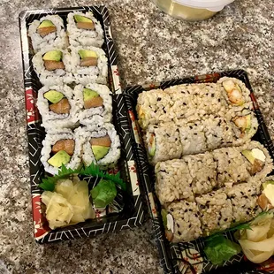 Crawfish roll w/ brown rice, Philly roll w/ brown rice &amp; Smoke salmon roll :)