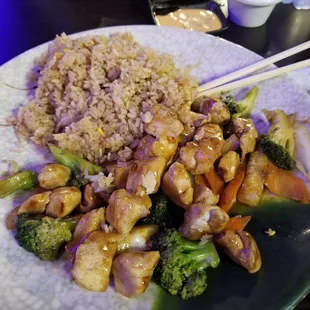 Hibachi chicken fried rice and vegetables