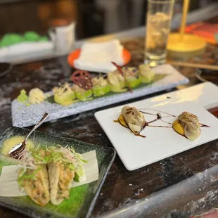 Wagyu Beef Gyoza, Yellowtail Taquito, Samba Strip