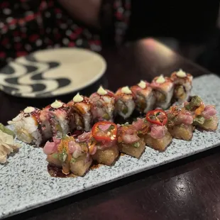 Tiger maki rol (top) samba Vegas roll (bottom)