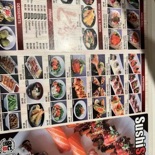 menu, sushi and sashimi