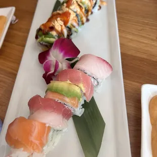 (a005) Rainbow Roll and (a201) Double Shrimp Roll