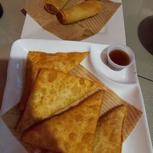 Crab Rangoon and vegetable egg rolls