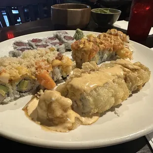 Side view of the rolls... dragon roll and TNT roll... and a few others...