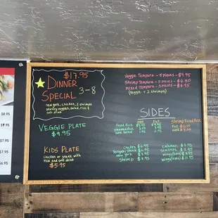 a menu on a blackboard