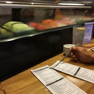 interior, sushi and sashimi