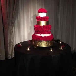 Gold and white almond cream wedding cake