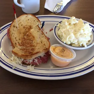 Corned Beef Rueben with potato salad.