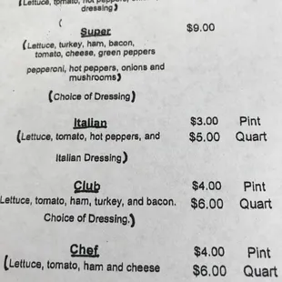 New menu prices