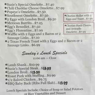 Sunday specials.