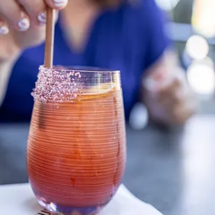 Lola ($16) Tempranillo, Awayuki Strawberry Gin, Hibiscus Flower, Spicy Ginger, Lavender {Fruity ~ Subtle ~ Vibrant ~ Refreshing}