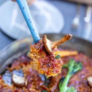 Paella Vegetariana ($46/2 servings) Seasonal Mushrooms, Snow Peas, Carrots, Broccoli, Aioli