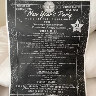 The menu...
