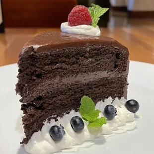 a piece of chocolate cake on a plate