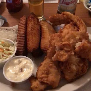 Fried pollack plate, broasted potatoes