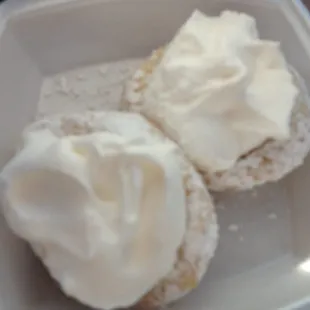 a close up of two desserts