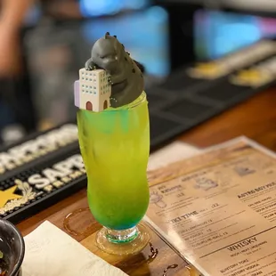 Godzilla cocktail with free toy!