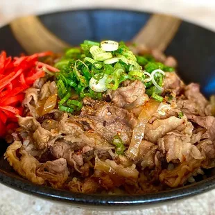 Gyudon! Juicy and tender, thinly sliced beef over rice!