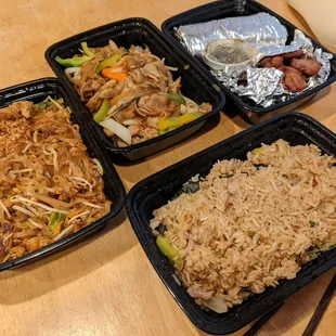three containers of food
