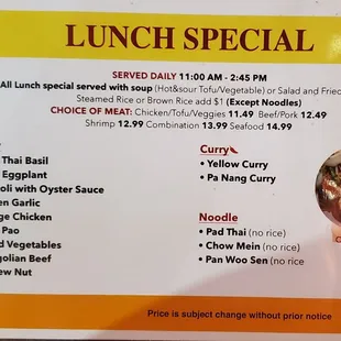 Menu- lunch specials 10/2023