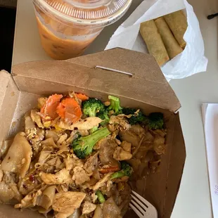 Pad See Ew, egg rolls, and Thai tea!
