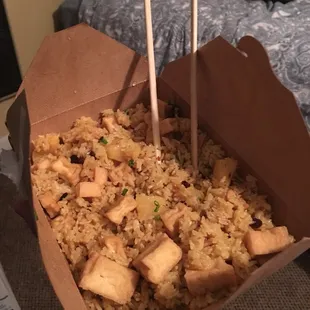 (Medium spicy) Pineapple Fried Rice with Fried Tofu.