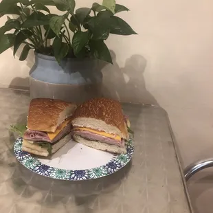 Sliced ham, cheddar cheese , mixed green, hoagies roll. choice of dressing.