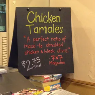 Sign promoting the Chicken Tamales