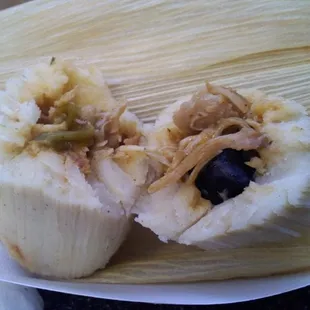 inside view - chicken tamales (overrated)