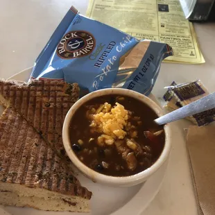 a sandwich and a bowl of soup