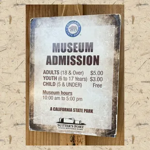 Museum admission prices